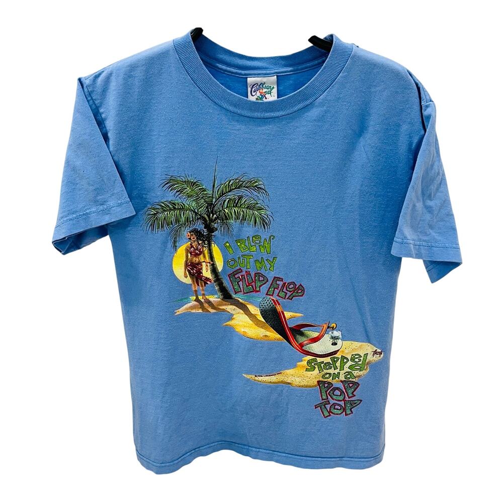 Vtg 1996 Jimmy Buffett Margaritaville T Shirt Caribbean Soul Flip Flop Lyric L